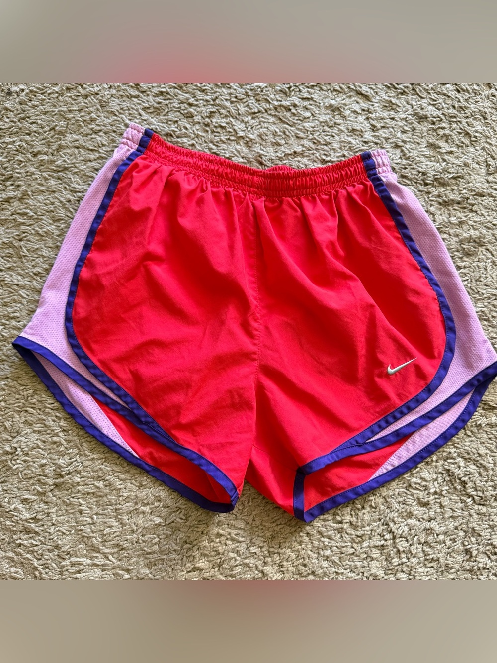 Women's XS Nike Dri-Fit Red and Purple Running Shorts with Lavendar Trim